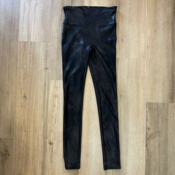 Spanx Women's Size XS High Waisted Faux Leather Leggings Black Compressive - Picture 1 of 6